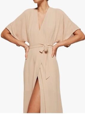 Reformation Beige Wrap Maxi Dress with Waist Tie